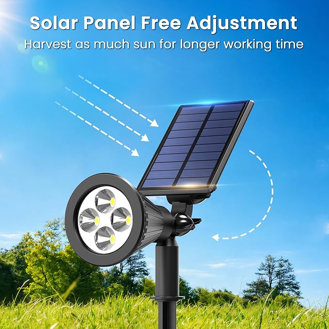 JEJOT 4 Pack Solar Lights Outdoor Waterproof,Cool White Light,2 Lighting Modes,Solar Powered Spotlights for Yard Garden Solar Spot Lights for Flag Landscape Auto On/Off