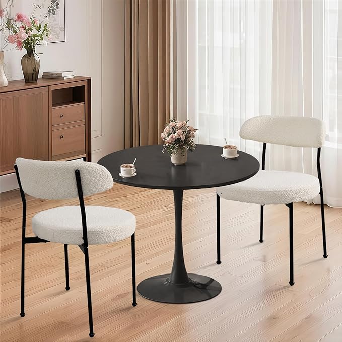 SoarFlash Kitchen Table and Chairs for 2, 24" Dining Table Set for 2 with Boucle Upholstered Chairs, 3 Piece Round Kitchen Table Set, Dining Room Table Set for Small Space, Apartment