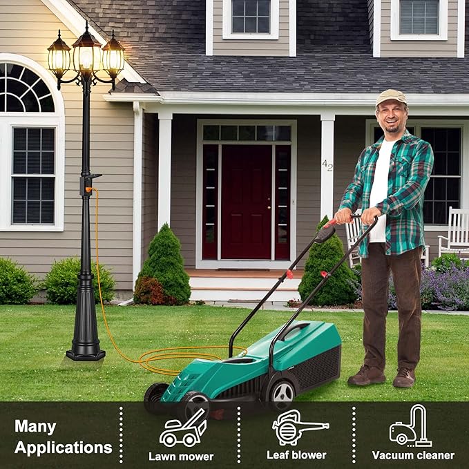 Dusk to Dawn Outdoor Lamp Post Light with GFCI Outlet, 3-Head Classic Black Light Pole with Glass Panels (3 LED Bulbs Included), Aluminum Waterproof Outside Street Light for Backyard Garden Driveway