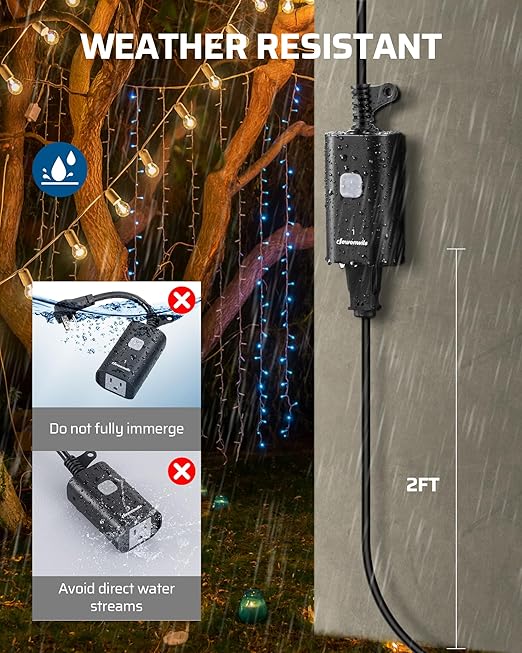 DEWENWILS Outdoor Remote Control Outlet, Weatherproof Heavy Duty 15A Wireless Remote Control Switch, 100FT Control Range, 2 Remotes & 3 Outlets (Battery Included)