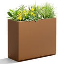 Metal Planter Box Rectangular Planter Box with Drainage Hole, Outdoor Large Planters, All-Weather Use, Rust-Resistance, for Flowers Plants, 29.9" L × 12" W × 24" H, Brown