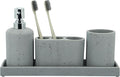 ZCCZ -Beige Bathroom Accessories Set 4 Pcs - Toothbrush Holder, Soap Dispenser, Vanity Tray, Bathroom Tumbler - Countertop Vanity Organizer - Bathroom Accessory Set- Toothbrush Holder Set, Stone Sets