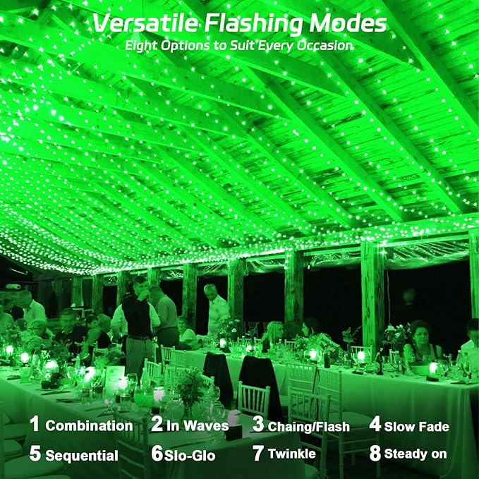 Solar Fairy Lights Green Outdoor Waterproof,16.4ft 50LED Solar String Lights Green for Outside 8 Modes 2 Packs for Patio Backyard Garden Deorations Green