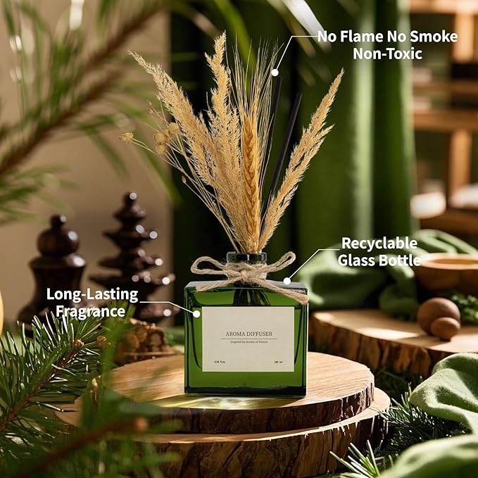 Reed Diffuser, 6.09 oz Citrus Grove Scent Diffuser with Sticks & Dried Flowers, 120 Days Long Lasting Diffusers for Home, Elegant Fragrance for Bathroom Bedroom Office Decor Air Fresh