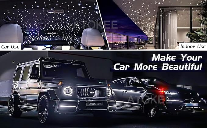 Starlight Headliner Kit Mixed 500pcs 9.8ft/3m, 16W Twinkle + Sound Activated Small Size Fiber Optic Star Lights for Car Roof Use with Bluetooth APP/Remote Control