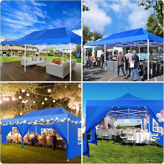 COBIZI 13x26 Pop up Canopy Heavy Duty with 6 Sidewalls, Easy Set-up Commercial Outdoor Party Canopy, 100% Waterproof Wedding Gazebo, 2 Height Adjustable with Wheeled Bag,Blue