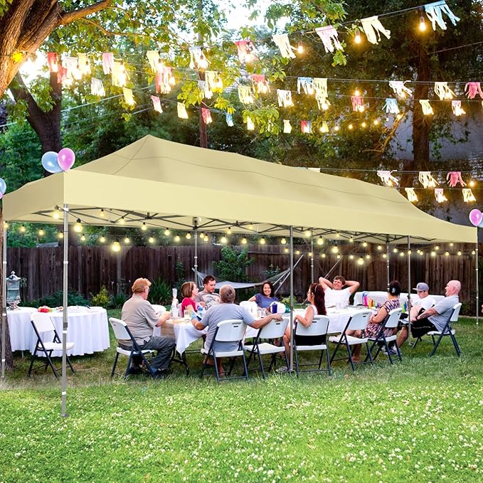 COBIZI 10x30 Pop up Canopy Heavy Duty Without Sidewalls, Easy Set-up Commercial Outdoor Party, 100% Waterproof Wedding Canopy Gazebo, 3 Height Adjustable with Wheeled Bag, Khaki