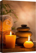 wall26 Canvas Print Wall Art Massage Stones with Atmospheric Candles Floral Nature Photography Realism Zen Scenic Relax/Calm Multicolor for Living Room, Bedroom, Bathroom, Office - 24"x36"