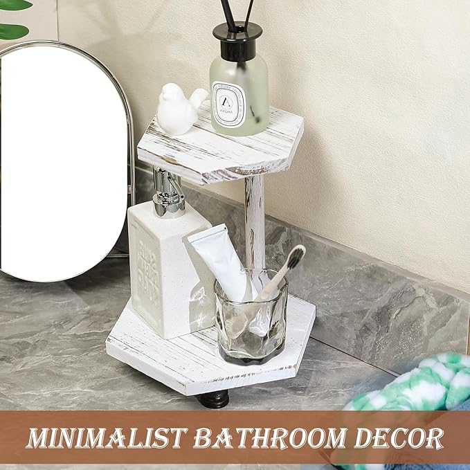 Tikea Hexagonal Wood Riser for Display, 2-Pack Wood Farmhouse Riser for Kitchen Bathroom Counter Decor, Decorative Tray for Soap Dispenser, Decorations and Plant