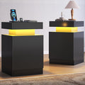 MXV Nightstand Set of 2 with LED Lights,Night Stand with Storage Cabinet for Bedroom,Bedside Table with LED (Black, 15IN)