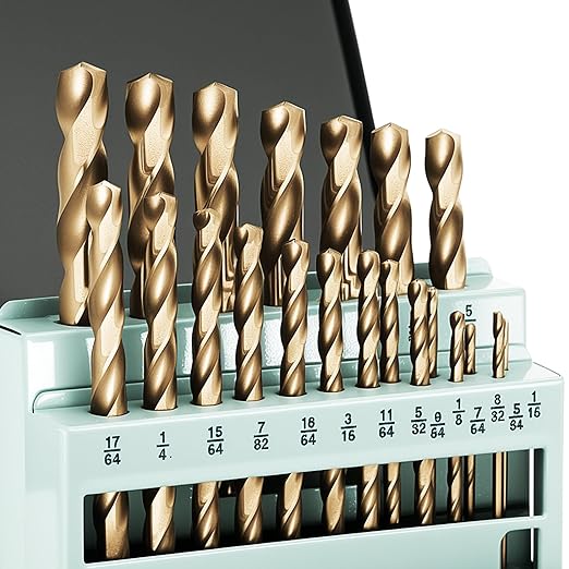 BeHappy 21Pcs Cobalt Drill Bit Set, M35 HSS, 135 Degree Tip, Twist Jobber Length for Hardened Metal, Stainless Steel, Cast Iron, Wood, and Plastics, with Index Storage Case 1/16"-3/8"