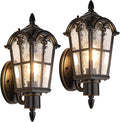 Sucolite Outdoor Wall Light Fixtures, Black & Gold Exterior Waterproof Porch Lights, Vintage Outside Wall Sconces with Water Ripple Glass for House Front Door Garage, 2 Pack