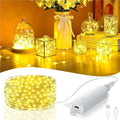 Fairy Lights Battery Operated, Rechargeable String Lights with Timer, Mini Waterproof LED Twinkle Lights for Bedroom, Christmas Decorations, Wedding Party Decor (Warm White, 5M/16FT)
