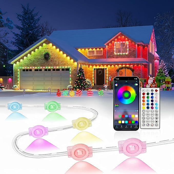 100FT Permanent Outdoor Lights, Smart RGB Eave Lighting for House, IP67 Waterproof LED Outside House Lights with App/Remote Control, for Christmas, Holiday Decor, Party, Daily