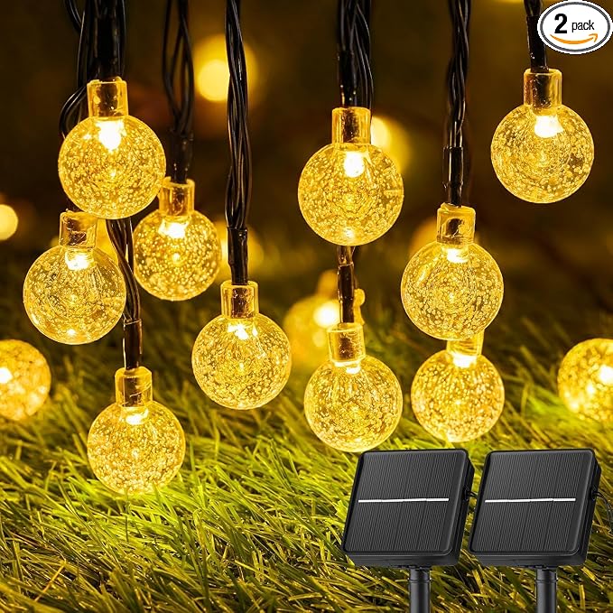 Brightown Solar String Lights Outdoor Waterproof, 2 Pack Total 120 LED 73 FT, Solar Powered Patio Lights with 8 Lighting Modes for Garden Yard Porch Wedding Party Decor (Warm White)
