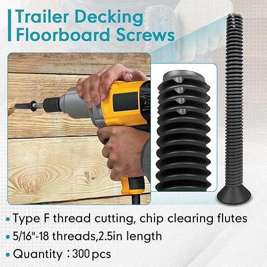 (300pcs) 5/16-18 x 2-1/2" Flat Head Thread Cutting Trailer Deck Screws, Black Phosphate, Package Contains T40 Star Drivea and 9/32 Drill bit