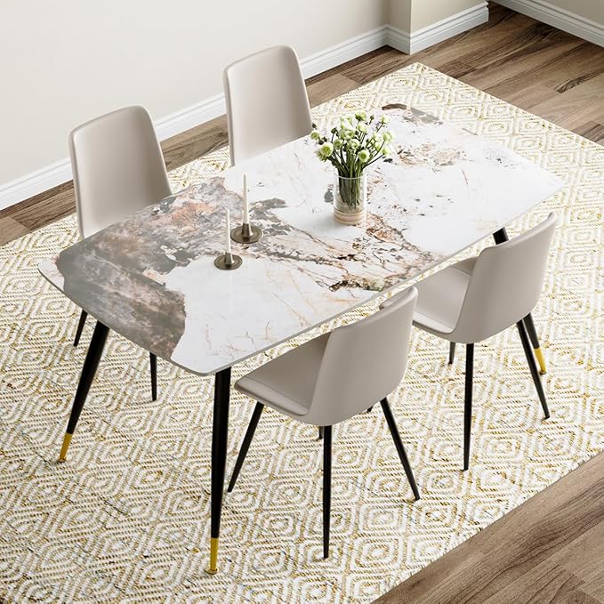 Modern Dining Table Set for 4, 62'' Sintered Stone Dining Table with 4 Chairs, Easy to Assemble