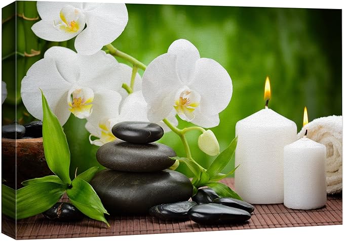 wall26 Canvas Print Wall Art Basalt Stones & Orchids on Wood Panel Nature Floral Photography Realism Rustic Colorful Multicolor Ultra for Living Room, Bedroom, Office - 32"x48"