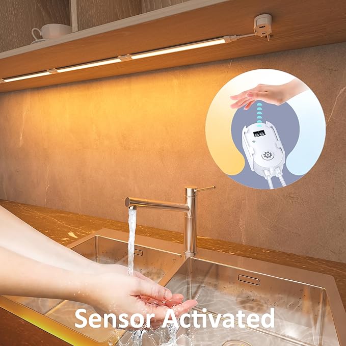 Smart Under Cabinet Lighting with Motion Sensor, Alexa Google Compatible Under Cabinet Lights, Wireless Remote Plug in Control Under Counter Light System