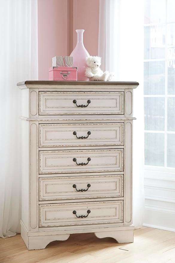Signature Design by Ashley Realyn Vintage 5 Drawer Chest, White