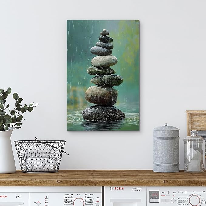 wall26 Canvas Print Wall Art Colorful Stacked Pebbles Vertical Zen Balance Photography Realism Rustic Colorful Multicolor for Living Room, Bedroom, Bathroom - 12"x18"