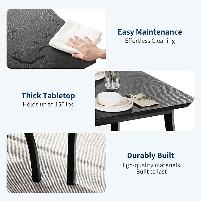 GAOMON Dining Table Set for 4, Metal Frame Kitchen Table Set with 2 Upholstered Bench, 3 Piece Dining Room Table Furniture for Apartment, Studio, Home, Easy Assembly, Black
