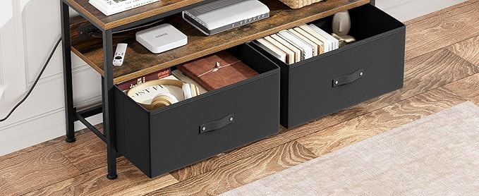 39" TV Stand for TVs up to 50", Media Console with Charging Station & LED Lights, 2 Drawer Storage Chest, Gaming Entertainment Center with Storage for Living Room, Brown, Medium