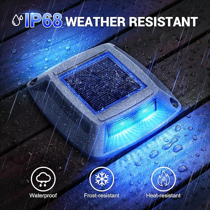 Solar Dock Lights Outdoor 16 Pack, IP68 Waterproof Solar Powered Driveway Lights, Driveway Marker Deck Lights for Steps Pathway Walkway Sidewalk Pool Garage Stair Marine (Blue)