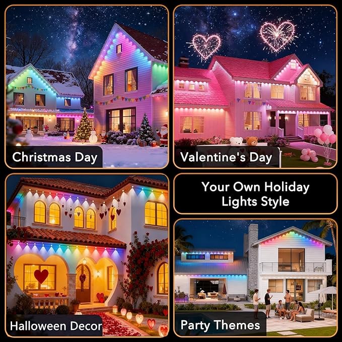 300FT Permanent Outdoor Lights for House,RGB+IC Smart Outdoor Decor,Scene Modes, App/Remote Control,IP67 Waterproof, for Christmas,Holiday, Daily & Pool Party Decor, House Roof Lighting