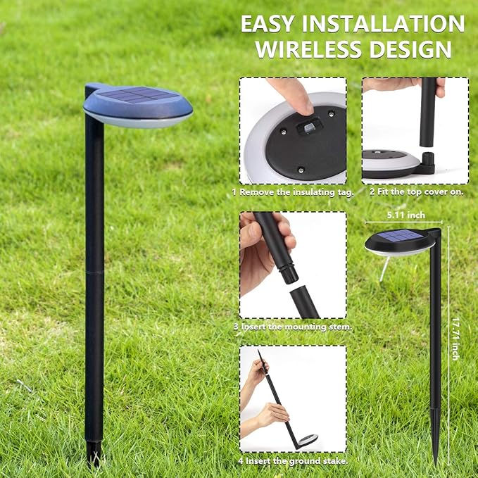kinna Outdoor Solar Path Lights Waterproof Landscape Pathway Light with 6 White LEDs Garden Lighting Decorative for Patio Driveway Backyard (Black-4 Pack)