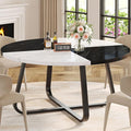 LVB Round Marble Dining Table, Modern Wood Metal Kitchen Dining Table, Industrial Small Dinner Room Table for 4 to 6 People for Living Room, Home, Apartment,Black and White Marble, 42 Inch