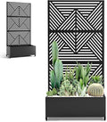 Metal Raised Garden Beds with Privacy Screen for Outdoor Plants, Planter Box with Trellis & Wheels, Flower Boxes with Drainage Holes (35" L×16" W×71" H, Black Zodiac)