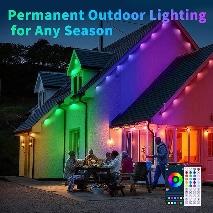 150ft Outdoor LED String Lights Waterproof Smart Control Light for Patio Yard House Porch Permanent Color Changing Lights for Garden and Holiday Use
