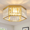 SGLfarmty 13.7 Inch Brass Flush Mount Ceiling Light, 3-Light Modern Ceiling Lights Fixture with Hexagon Crystals, Luxury Gold Ceiling Lamp for Bedroom Dining Room Entryway Hallway
