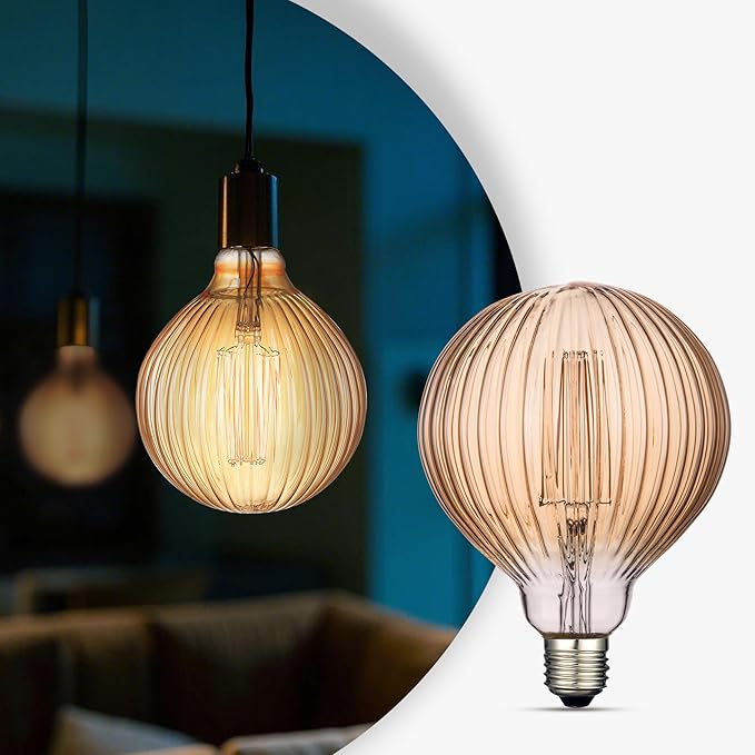 Light Bulbs, 4W Dimmable Decorative Large Unique Amber Globe G125 Edison LED Bulbs with Squirrel Cage Filament, E26 Medium Base, 2200K Warm Ambient Mood Lighting for Indoor Decoration, 1 Pack