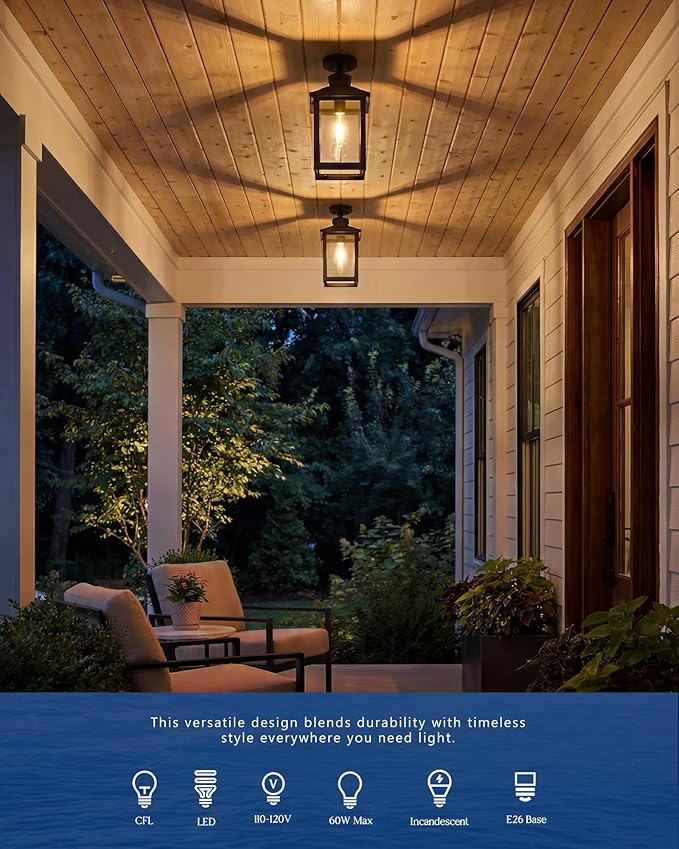 FEMILA Semi Flush Mount Ceiling Light, Dusk to Dawn 16" Matte Black Semi Flush Mount Ceiling Light, E26 Base, for Entryway, Garage, Patio, Farmhouse, ETL Listed, 4FYX88F-L SE BK