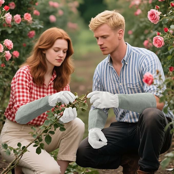Rose Pruning Gloves Thorn Resistant, Embroidery Gardening Gloves with Extra Long Forearm Protection