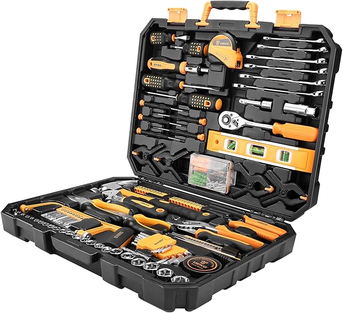 DEKOPRO 228 Piece Socket Wrench Auto Repair Tool Combination Package Mixed Tool Set Hand Tool Kit with Plastic Toolbox Storage Case