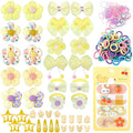 400 Pcs Baby Girls Hair Accessories Set,Baby Girls Hair Ties,Flower Bows Rubber Bands,Hair-friendly Hair Clip,Soft Elastic Hair Bands,Claw Clip(Yellow)