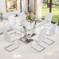 AZmac 63” Glass Dining Room Table Set for 6, Modern Kitchen Table and Chairs Set of 6, Dining Sets with Rectangular Tempered Glass and Sturdy Silver Chrome Base, for Kitchen Home