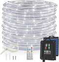 ICRGB Solar Rope Lights, 66FT 200LED 1800mAh Outdoor Waterproof Solar Lights with Remote, IP67 String Light with Timing & 8 Modes for Garden Tree Pathway Yard Pool RV Christmas Decor, White