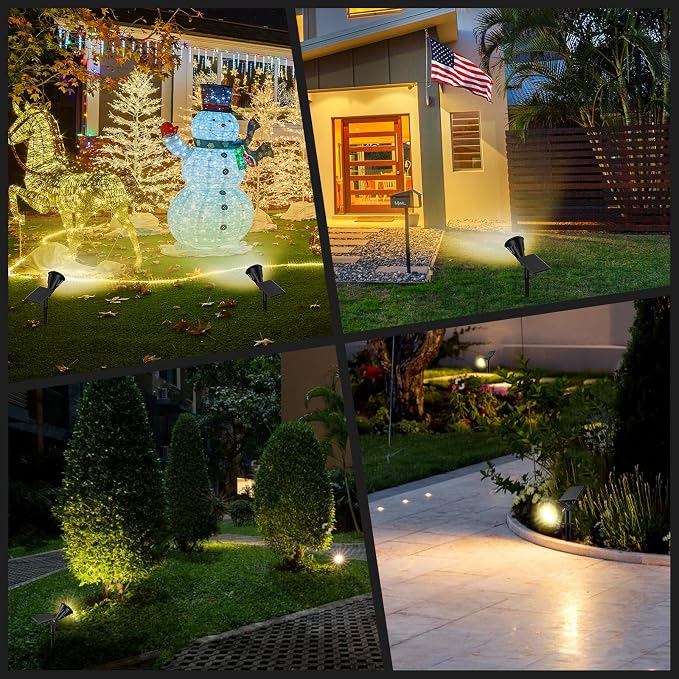 Solar Spot Lights - 21 LED Brightness, IP67 Waterproof, 2-in-1 Adjustable Solar Power Outdoor Lights for Fence, Warm White (6 Pack)