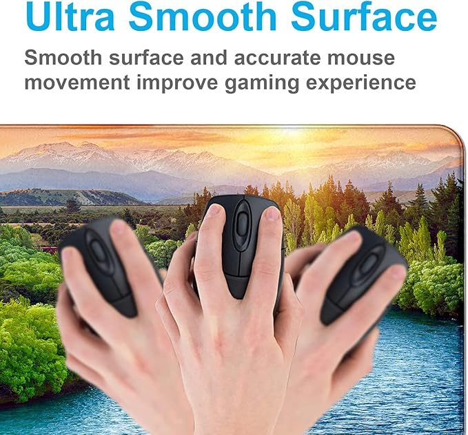 Large Extended Gaming Mouse Pad with Stitched Edges, Non-Slip Waterproof Rubber Base Mouse Pad for Office, Computer, Keyboard, Laptop and Home Desk Pad 35.4 x 15.7 x 0.12 Inch (Sunset Forest)