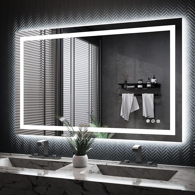 ISKM 48'' x 30'' LED Mirror for Bathroom Lighted Vanity Mirror for Wall Front Lights + Backlit LED Bathroom Mirror Anti-Fog Tempered Glass ETL Listed