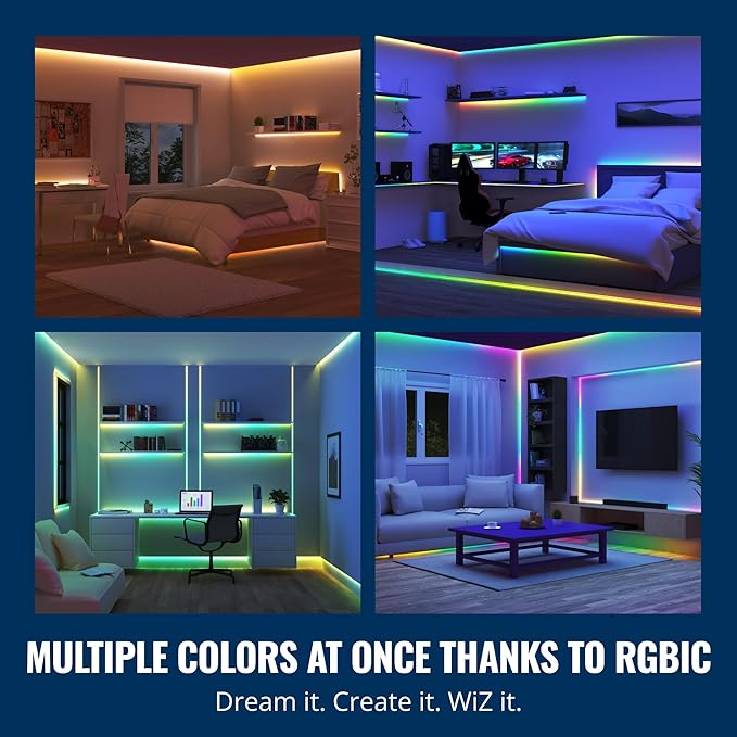 WiZ Connected - Bundle - RGBIC LED Strip 5m Plus 2 60W A19 Color Bulbs - Control with Voice or App + Activate with Motion - Matter Compatible