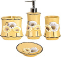 Zahari Home 4pc Poppy Fields Yellow Bathroom Accessories Set Hand Soap Dispenser, Tumbler, Tooth Brush Holder and Soap Dish Modern Contemporary Decor Complete Bathroom Sets with Shower Curtains