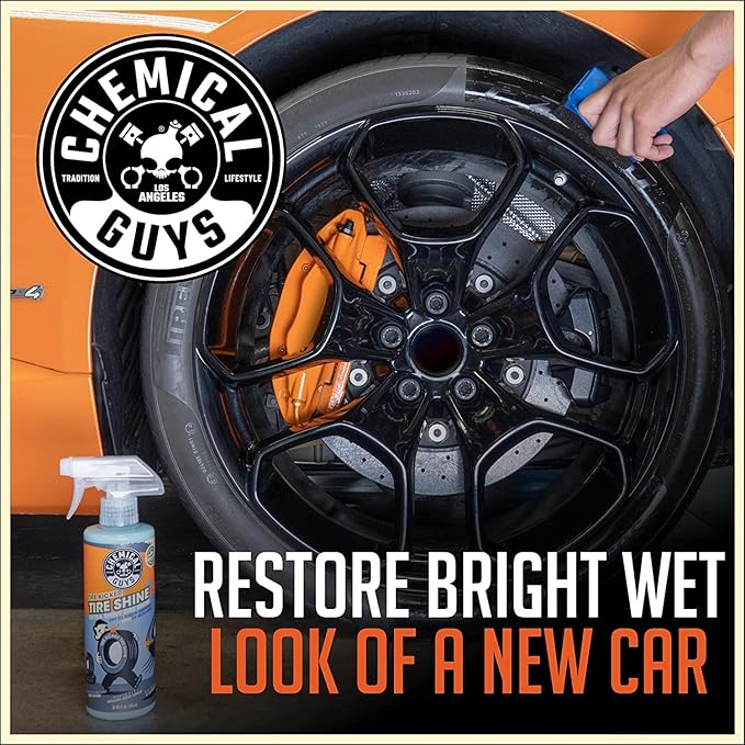 Chemical Guys Tire Kicker Sprayable Extra Glossy Tire Shine with Applicators (Works on Rubber, Vinyl & Plastic) Safe for Cars, Trucks, Motorcycles, RVs & More, 16 fl oz