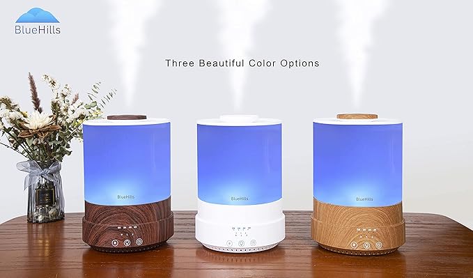 BlueHills Premium 2500 ML Set of 3 Extra Large Essential Oils Diffusers for Big Rooms High Mist Output XL Huge Capacity Adjustable Cool Mist Great Gift – Value Pack of 3 White Dark Wood and Design