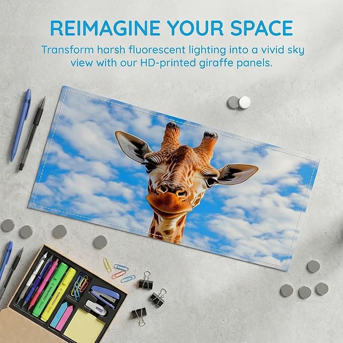 4 Pack Fluorescent Light Covers for Ceiling Lights -Magnetic Cloud Cover for Fluorescent Or LED Fixture 2ft x 4ft Classroom,Home,Office Decoration Filters Overhead Lighting- Giraffe