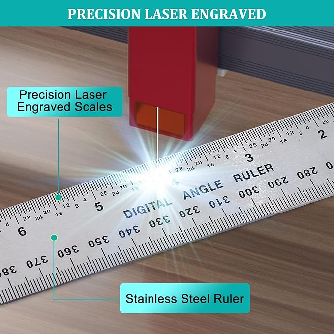 Digital Angle Finder Protractor, Angle Finder Ruler with 7inch/200mm, Angle Measuring Tool for Woodworking/Carpenter/Construction/DIY Measurement(2 Batteries Included) (Stainless Steel)